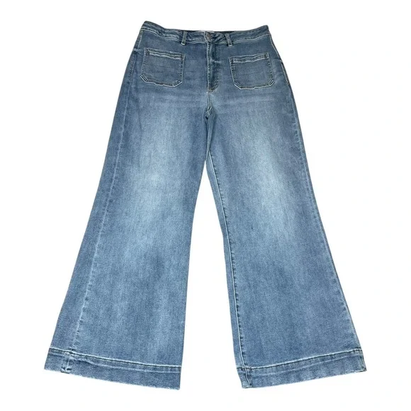 Dear John Womens Wide Leg High Rise Patch Pocket Jeans Blue Size 32 DPM-55-A152 - Picture 1 of 12